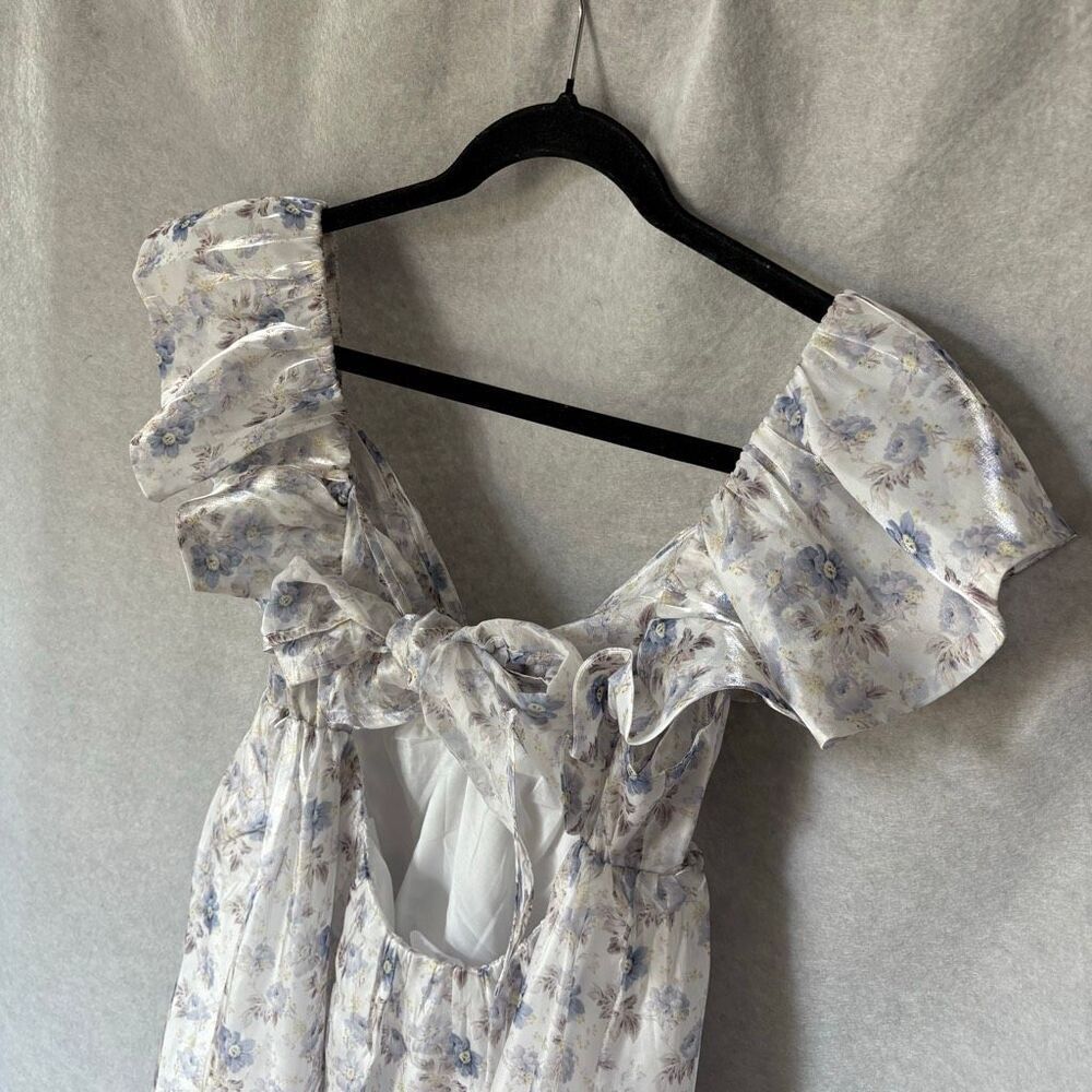 NEW Mable Mini Small Dress Floral Iridescent Babydoll Fairy Feminine Ruffle - Picture 5 of 8